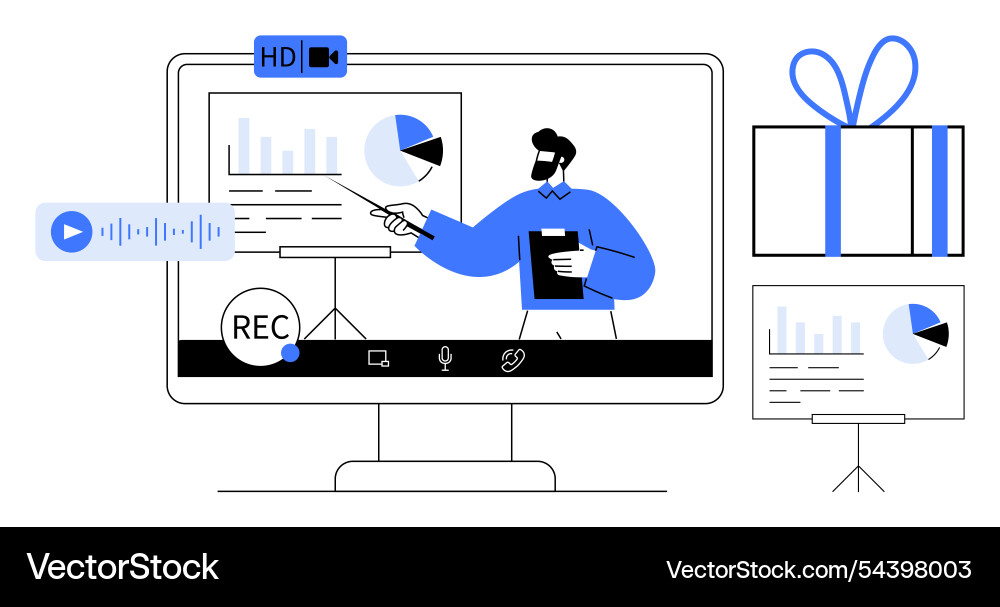 Virtual conference with presenter on screen using Virtual conference with presenter on screen using Vector Image