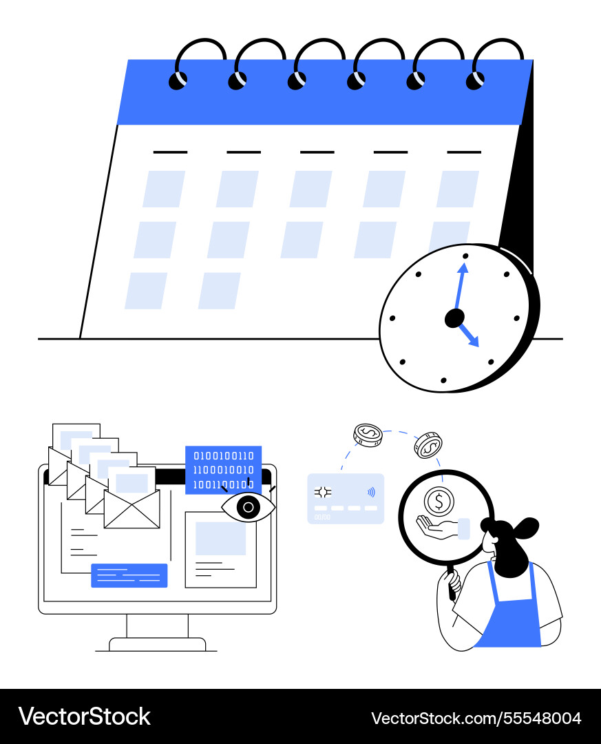 Calendar with clock representing time management Calendar with clock representing time management vector image