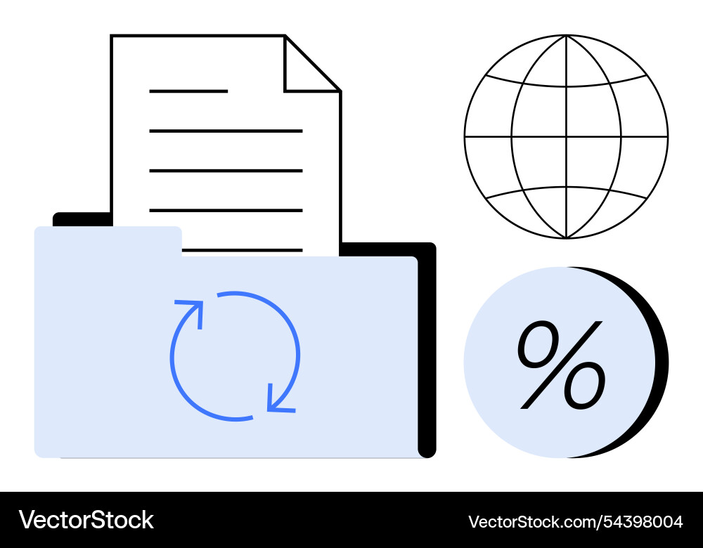 Document management file folder with paper global Document management file folder with paper global vector image