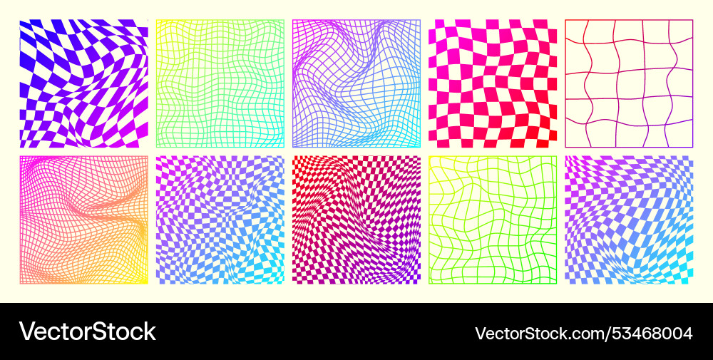 Groovy checkered pattern neon distorted tiled Groovy checkered pattern neon distorted tiled vector image