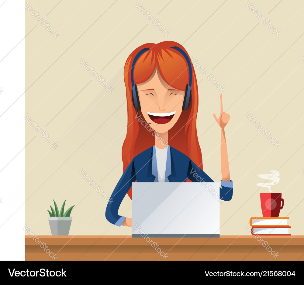 Operator of call center office working Operator of call center office working vector image