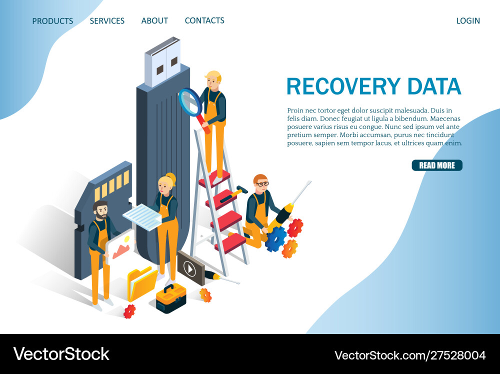 Recovery data website landing page design vector image