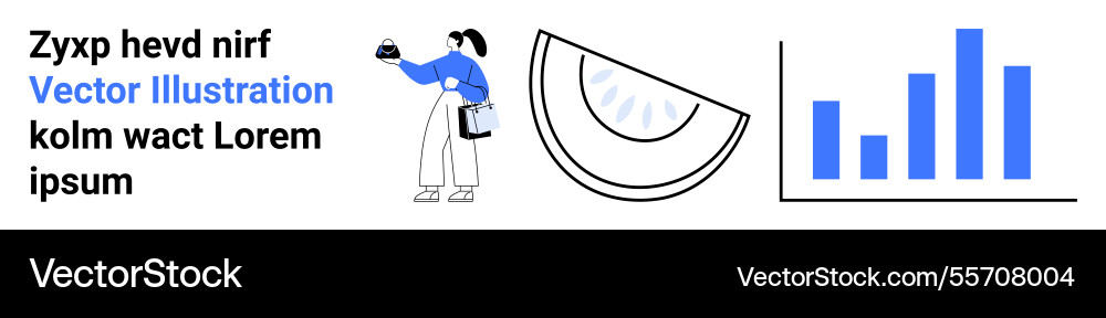 Woman analyzing data slice chart and bar graph Woman analyzing data slice chart and bar graph vector image