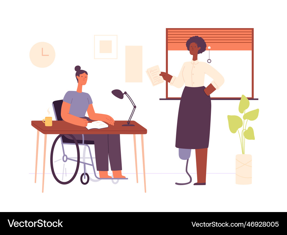 Disabled women working in the office room Disabled women working in the office room vector image
