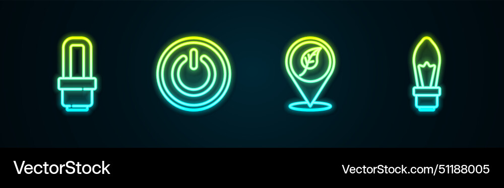 Set line led light bulb power button location Set line led light bulb power button location vector image