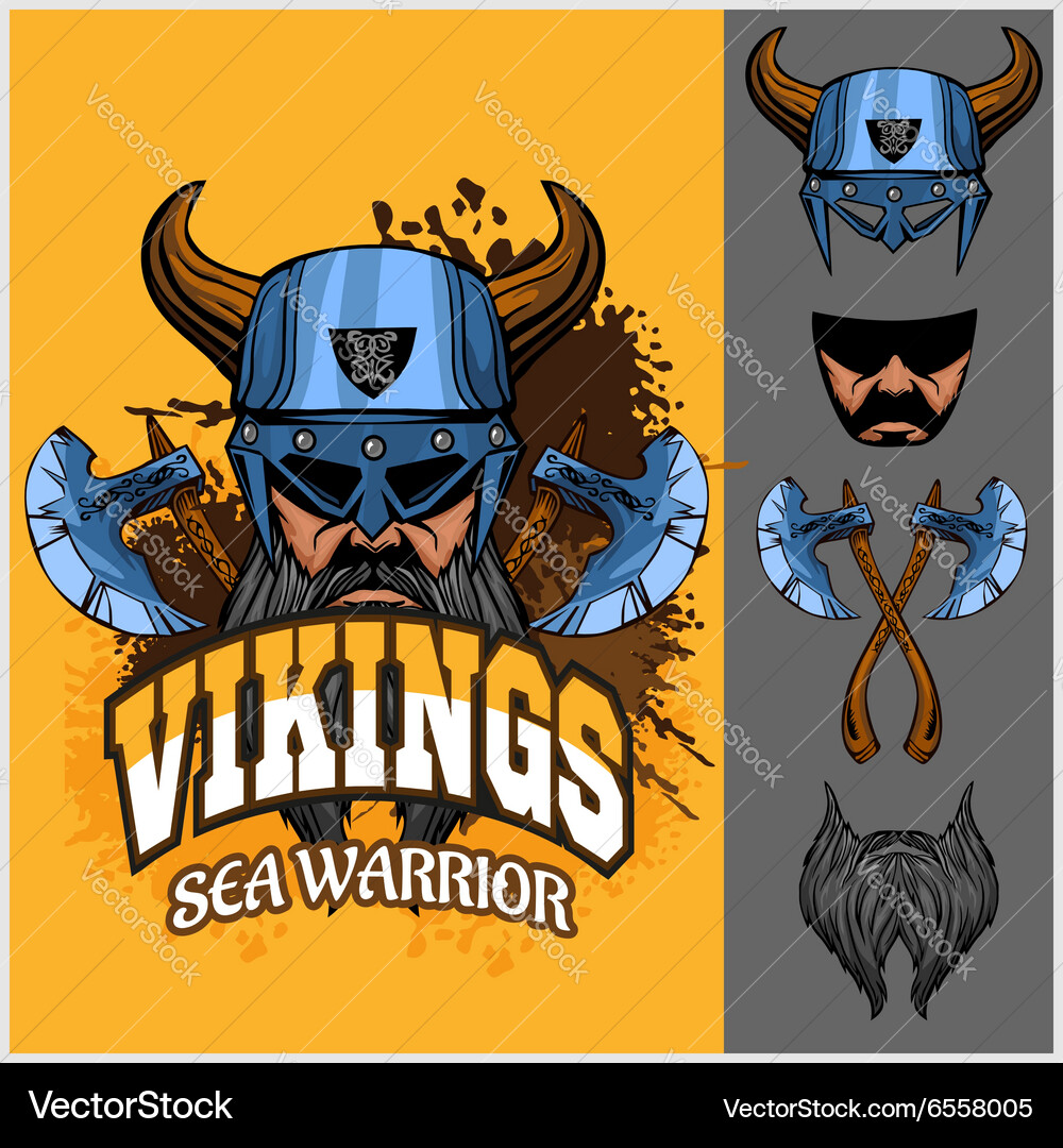 Viking warrior and isolated elements Vector Image