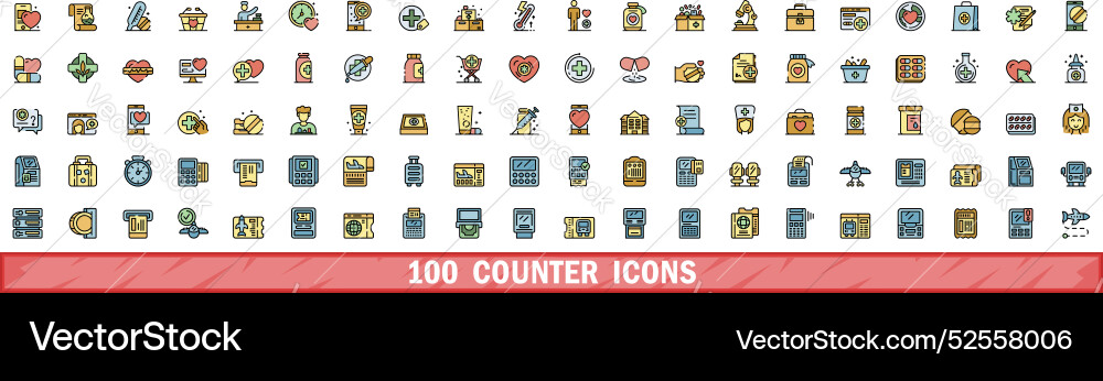 100 counter icons set color line style 100 counter icons set color line style vector image