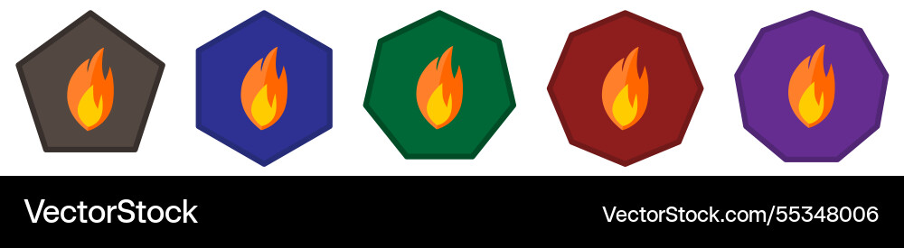 Flame icon in polygons with different number Flame icon in polygons with different number vector image