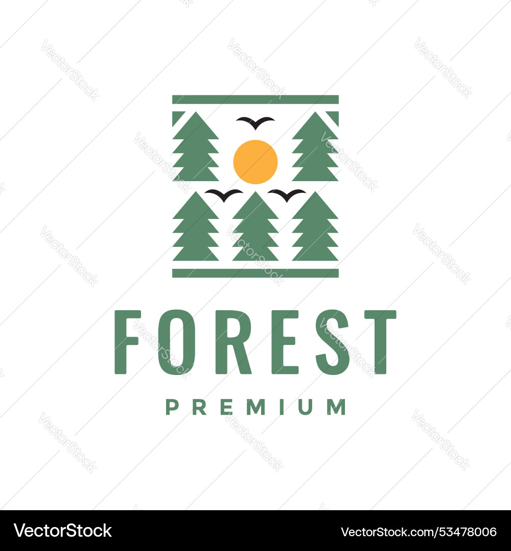 Forest pines trees simple style with birds colony Forest pines trees simple style with birds colony Vector Image
