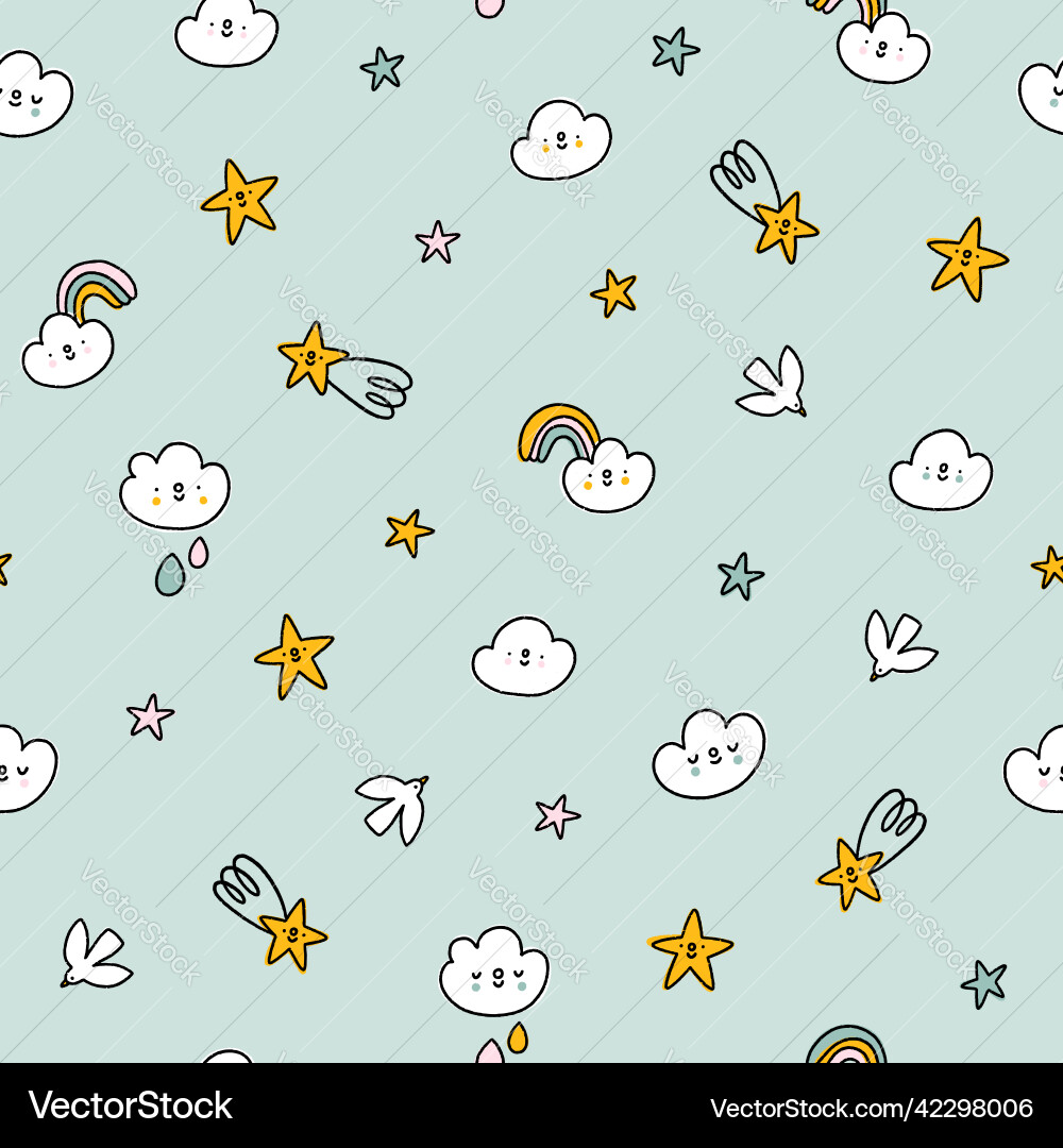 Mint Clouds & Regenbogen Kinderzimmer Drucken Vektorbild