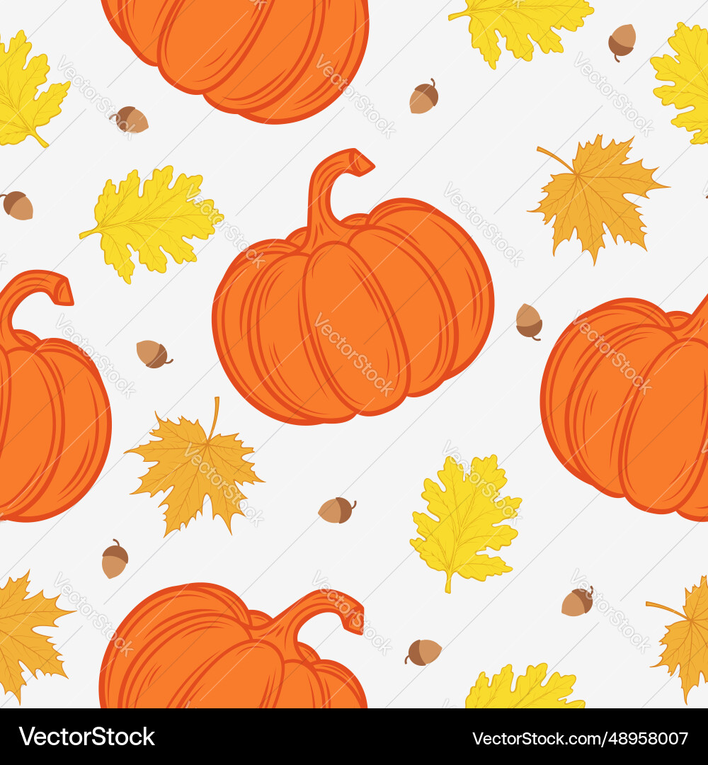 Autumn seamless pattern with pumpkins and leaves Autumn seamless pattern with pumpkins and leaves vector image