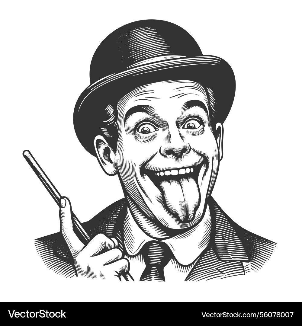 Playful gentleman with top hat engraving Playful gentleman with top hat engraving vector image