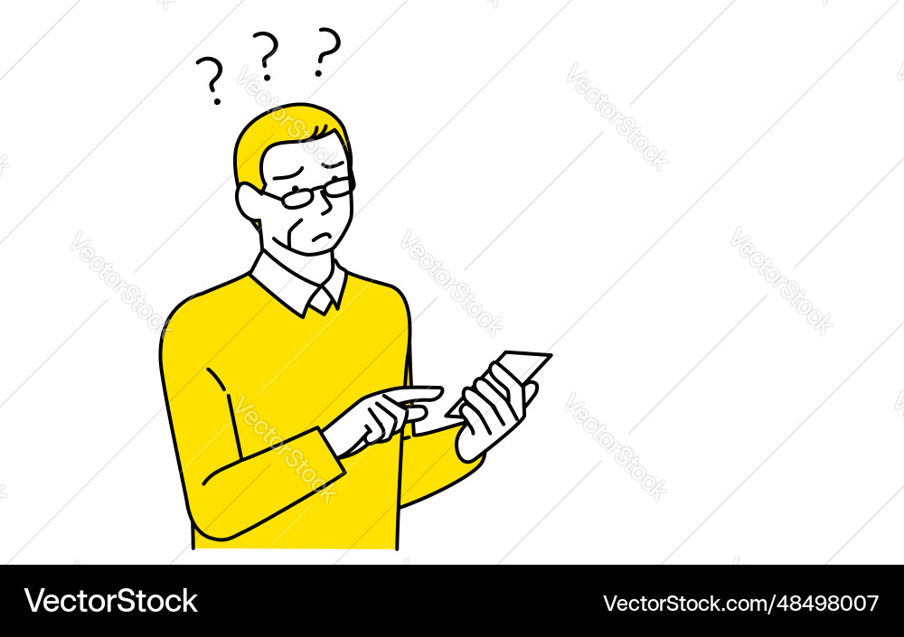 Senior man having trouble with question mark Senior man having trouble with question mark Vector Image