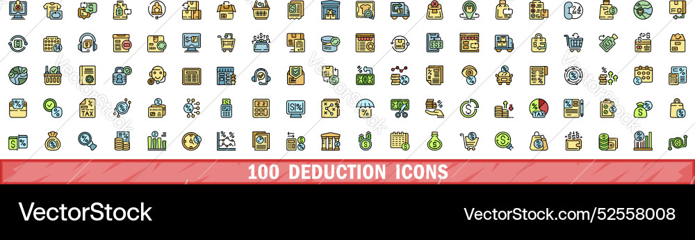 100 deduction icons set color line style Vector Image