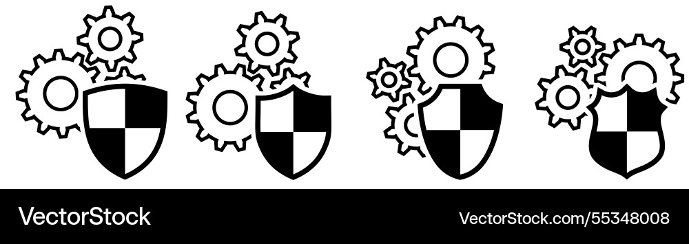 Gears icon behind shield different versions Gears icon behind shield different versions vector image