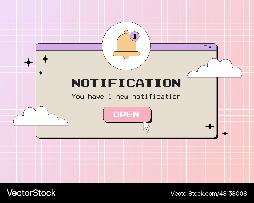 Old computer notification popup window in 90s vector image