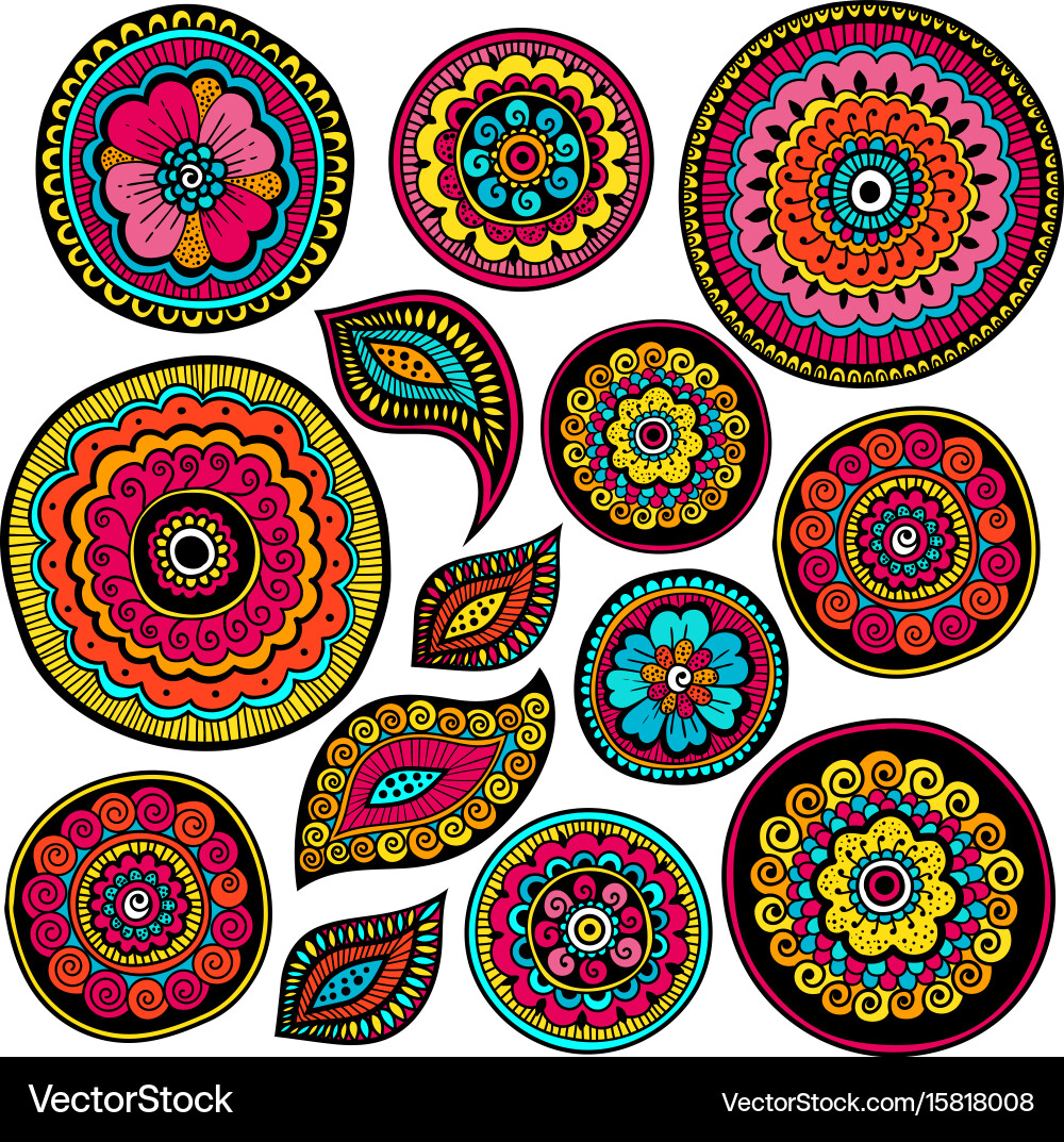 Set of entangle elements indian patterns vector image