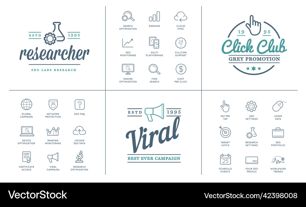 Set of seo search engine optimisation elements Set of seo search engine optimisation elements Vector Image