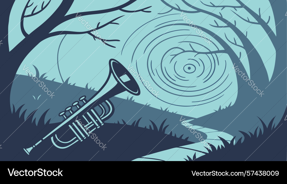 Artistic trumpet in a swirling mystic forest Vector Image