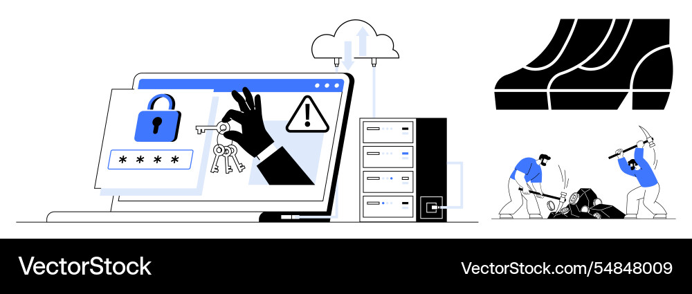 Cybersecurity attack with hand holding keys Cybersecurity attack with hand holding keys Vector Image
