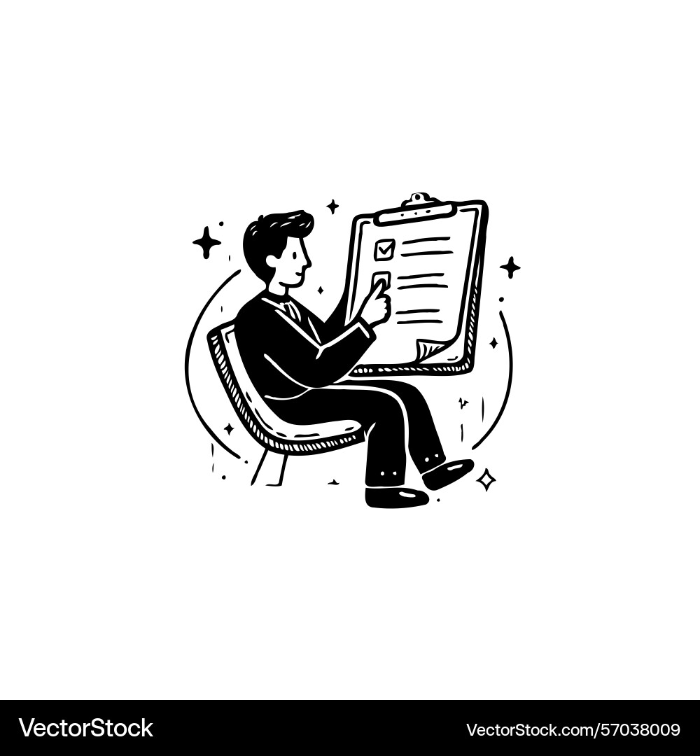 Man completing a checklist on clipboard while Vector Image