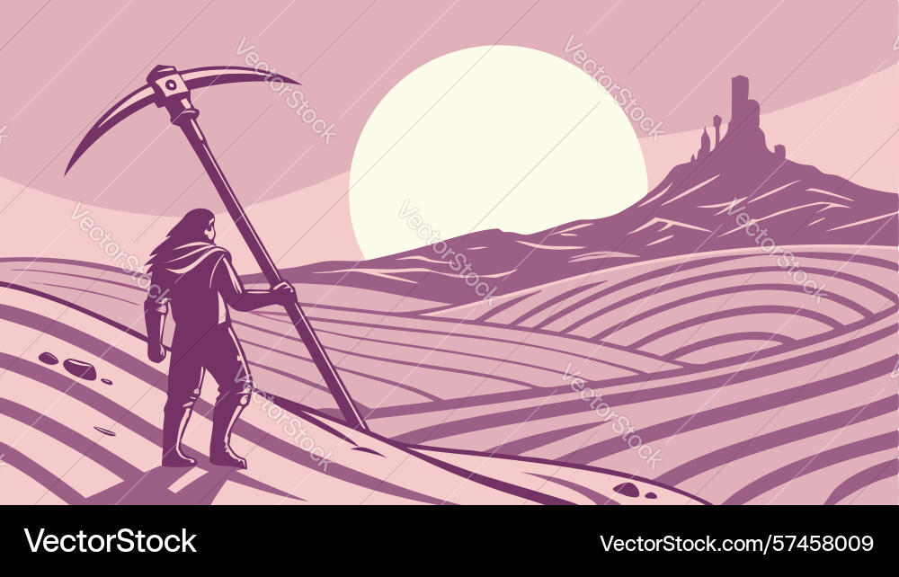 Pickaxe and miner in hazy landscape art design Vector Image