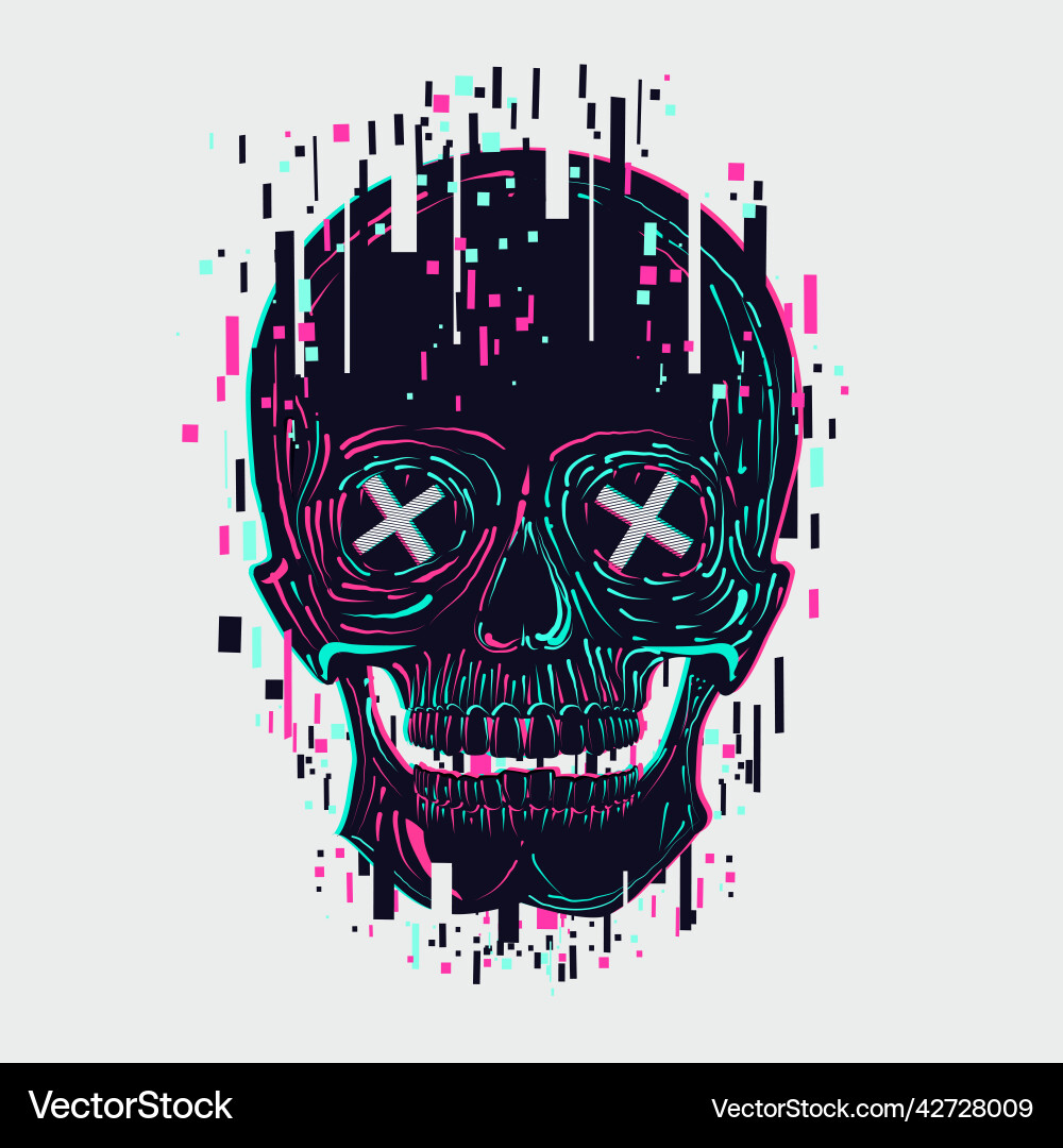 Skull glitch style vector image