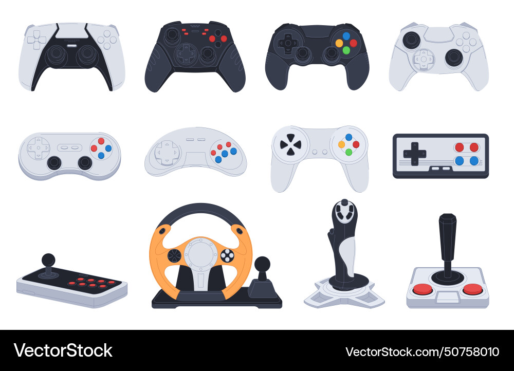 A set of modern and retro gaming joysticks game A set of modern and retro gaming joysticks game vector image