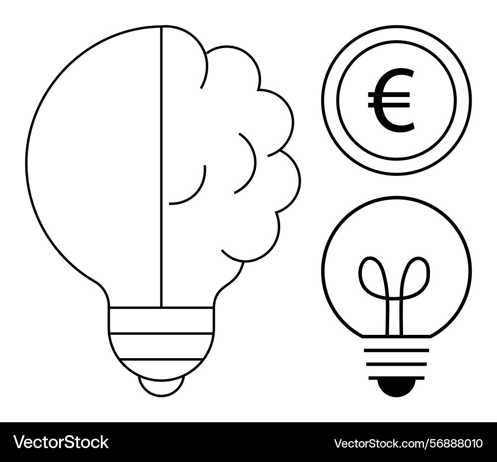 Lightbulb brain concept with coin symbolizing Vector Image