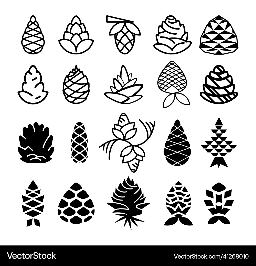 Pine Cone Icon Set - Monochrome Collection Vector Image