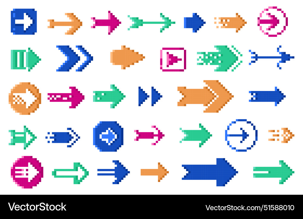 Pixel 8 bit arrows dotted retro navigation vector image