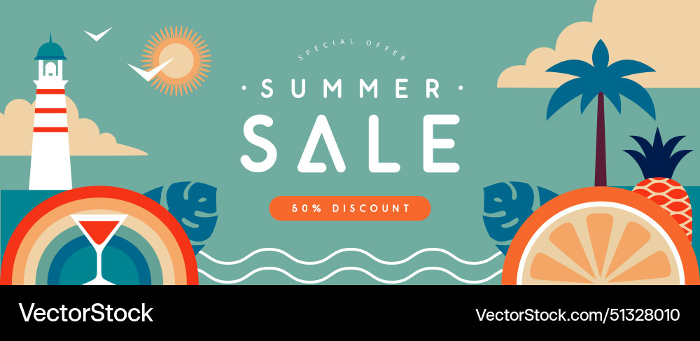 Retro flat summer big sale poster with lighthouse Retro flat summer big sale poster with lighthouse vector image