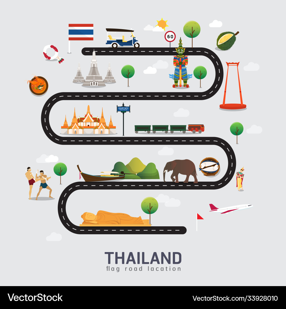 Road map and journey route in thailand vector image