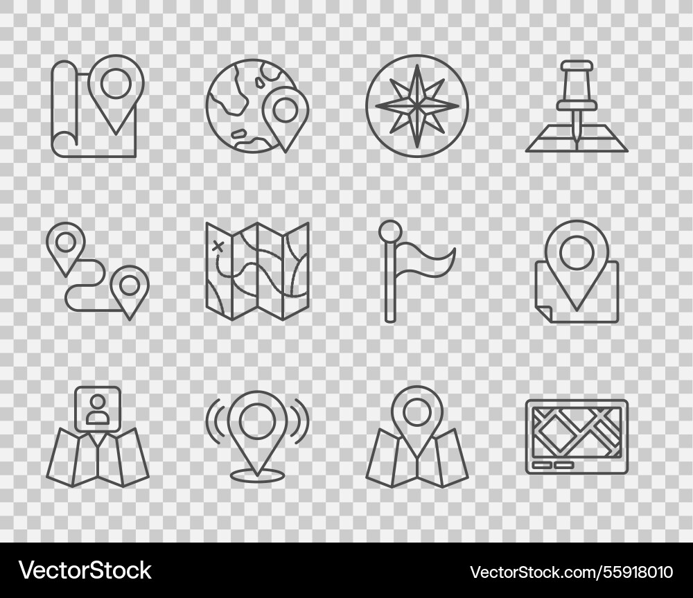 Set line folded map with location marker gps Set line folded map with location marker gps vector image