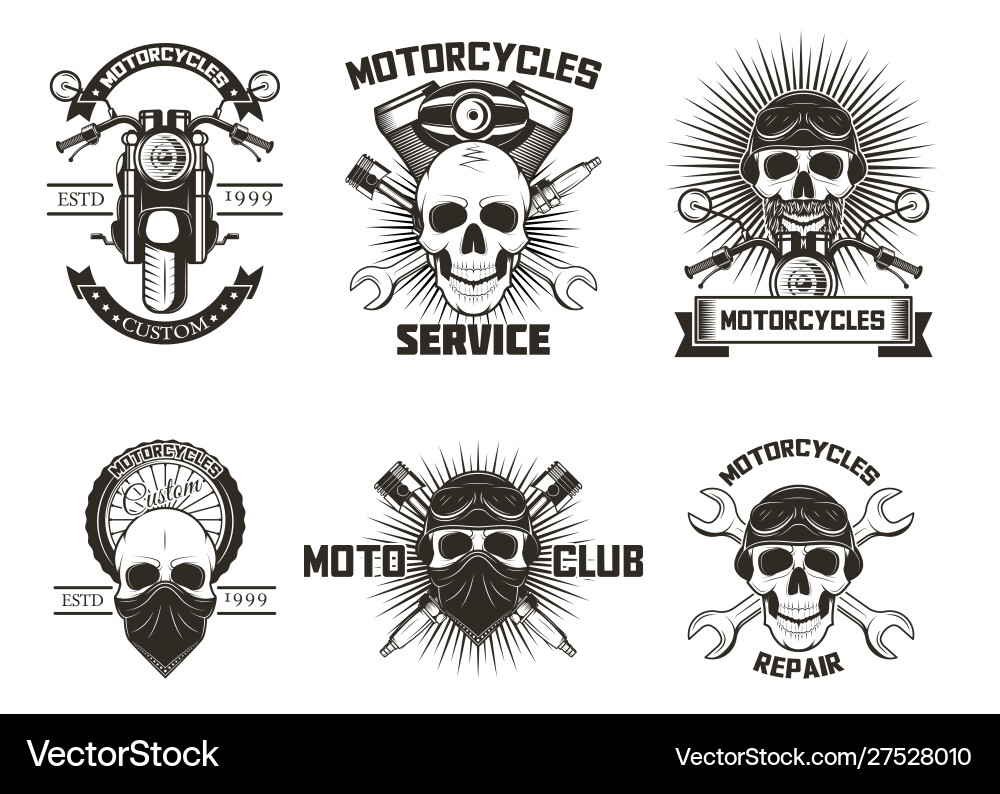Vintage Motorcycle Skull Labels Vector Image