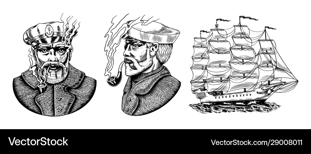Nautical sailing ship in sea captain Nautical sailing ship in sea captain vector image