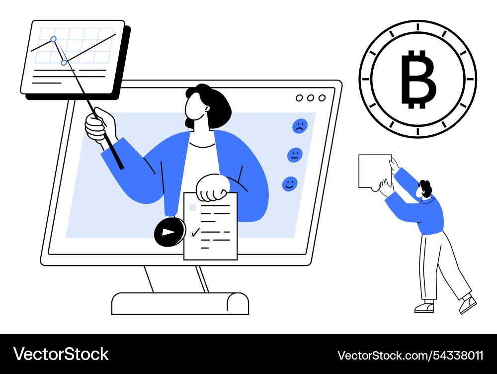 Virtual presentation with bitcoin concept and data Vector Image