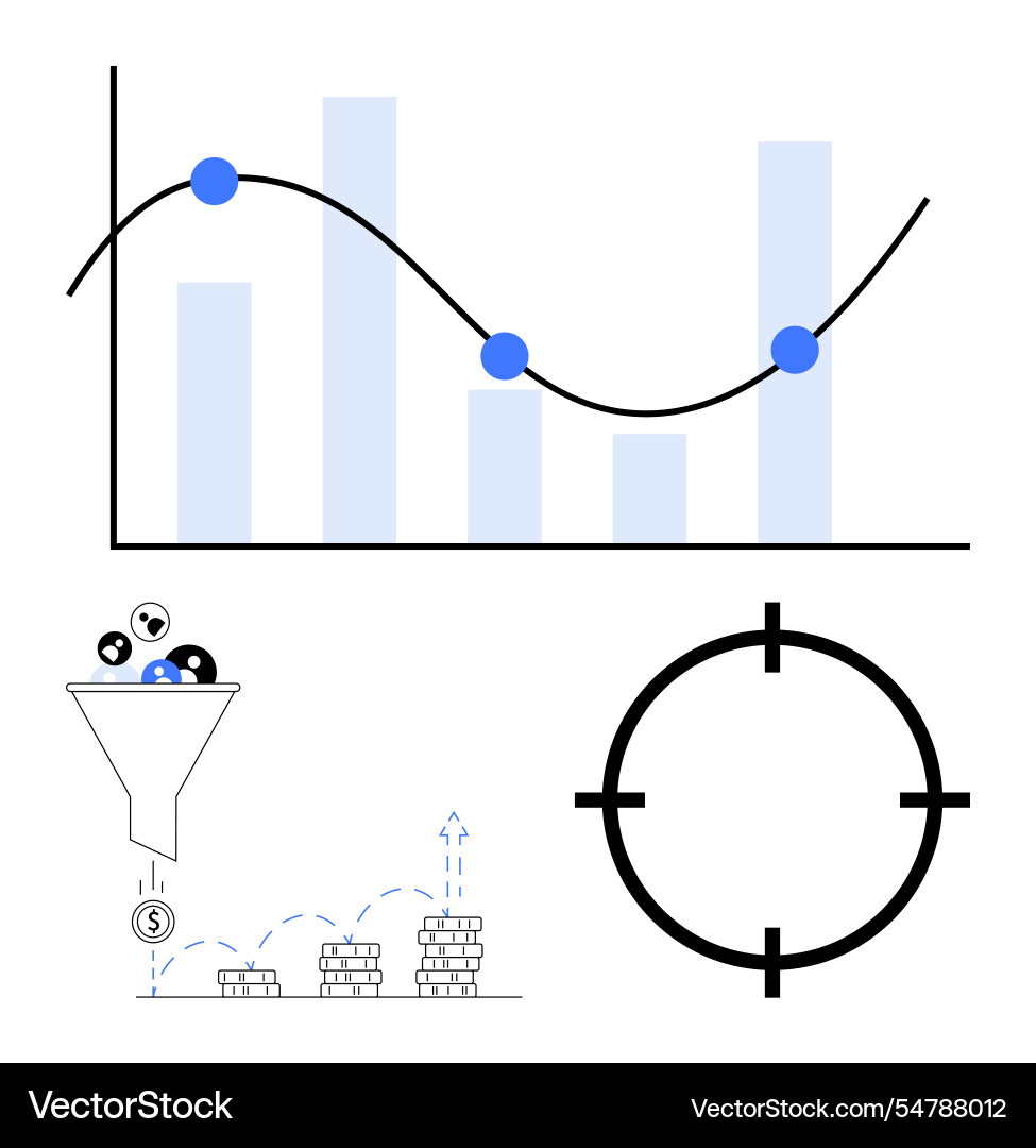 Business data analysis with graph funnel chart Vector Image
