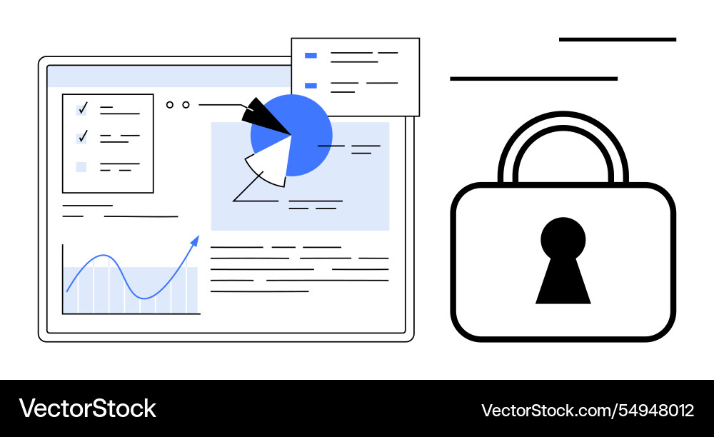 Data security with charts and lock icon Data security with charts and lock icon vector image