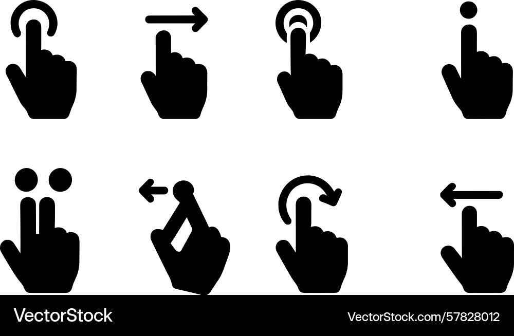 Hand gestures representing touch screen actions vector image