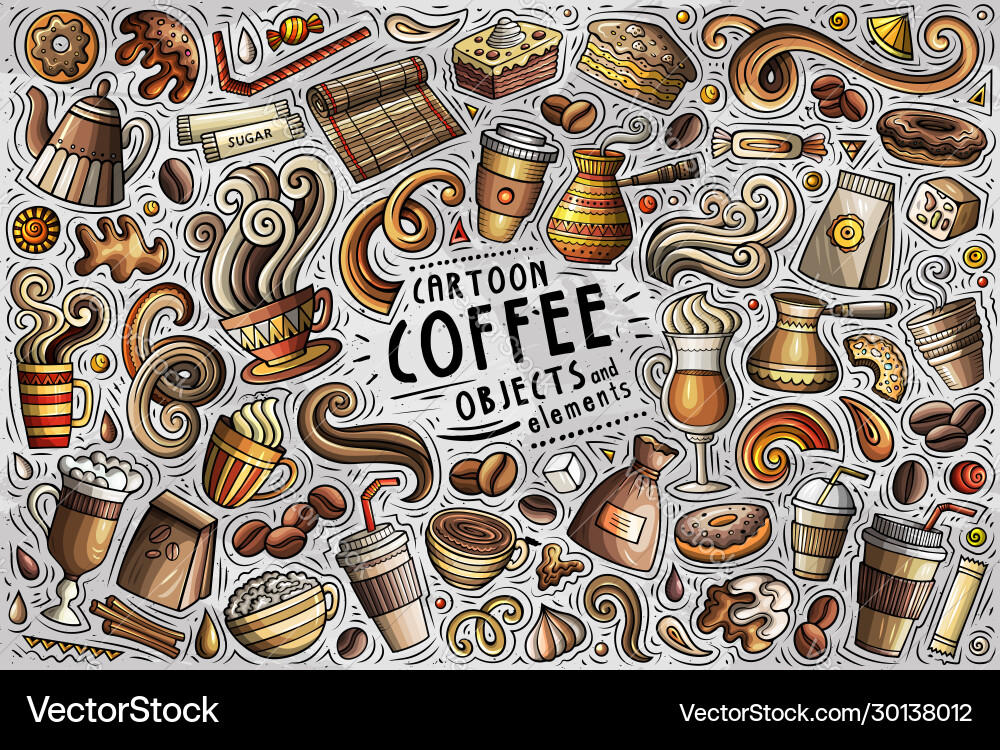Set coffee theme items objects Set coffee theme items objects Vector Image