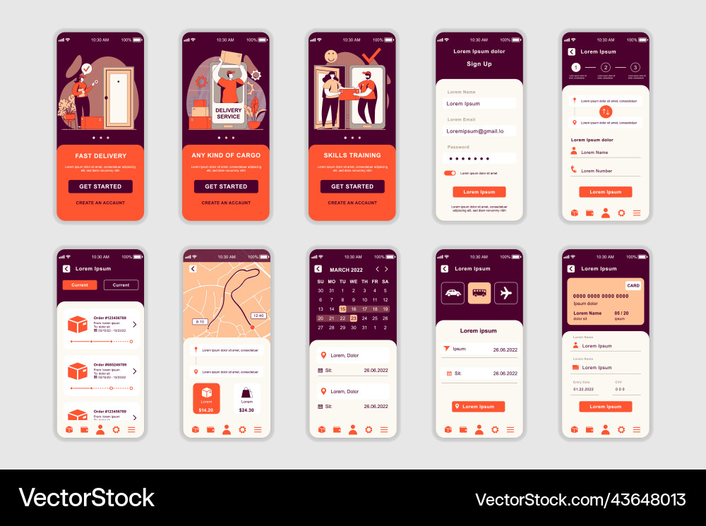 Delivery App Screens - Mobile UI Kit Vector Image