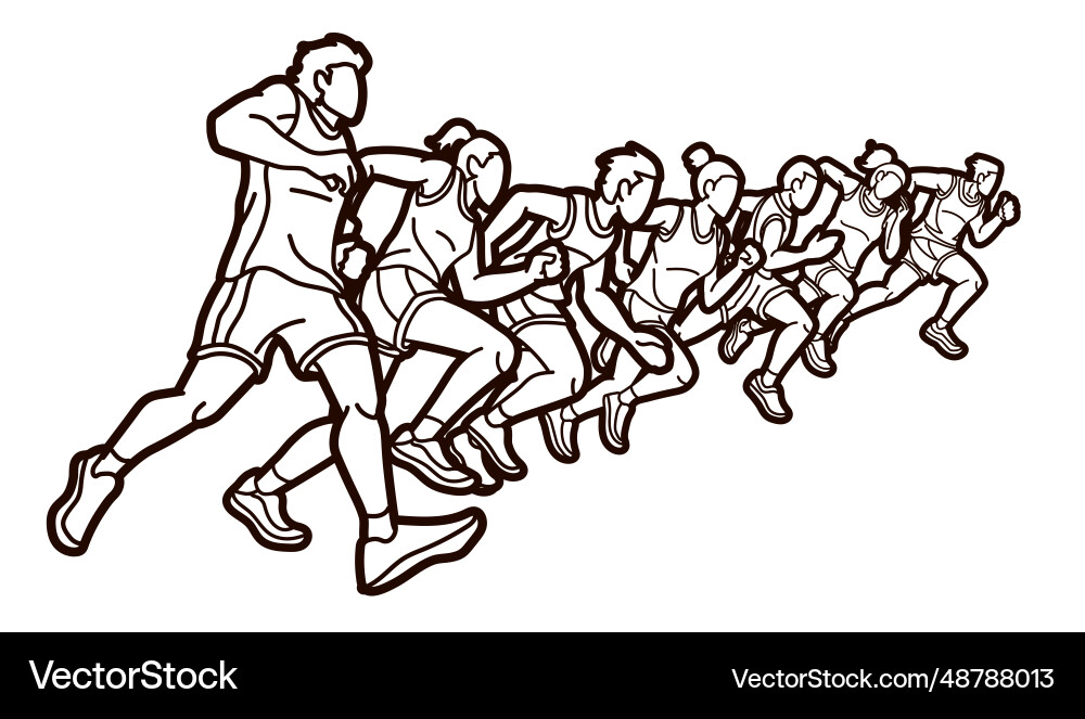 Group of Runners in Action Vector Image