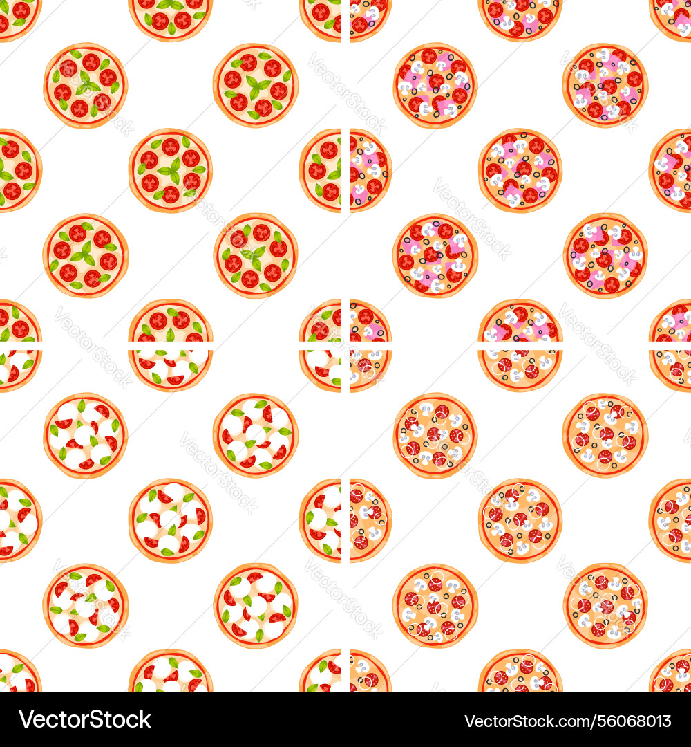 Seamless pattern with different pizzas showing Seamless pattern with different pizzas showing vector image