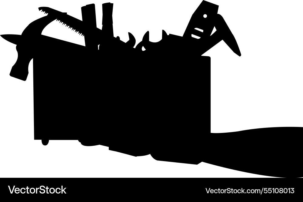 Silhouette of a toolbox filled with various tools Silhouette of a toolbox filled with various tools vector image
