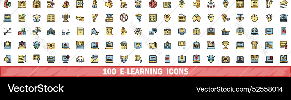 100 e-learning icons set color line style 100 e-learning icons set color line style vector image