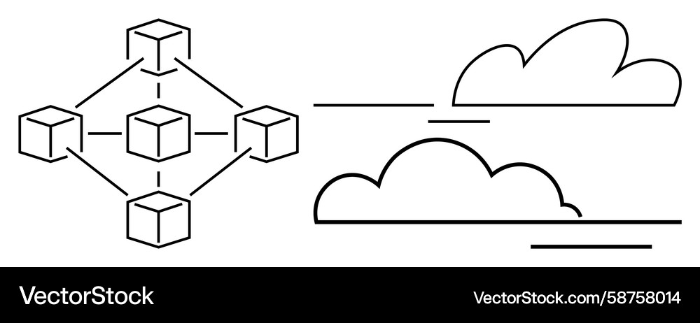 Connected Network Blocks with Clouds Vector Image
