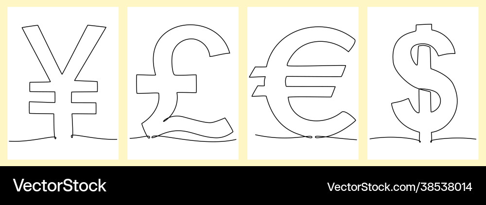 Continuous line drawing currency set Vector Image