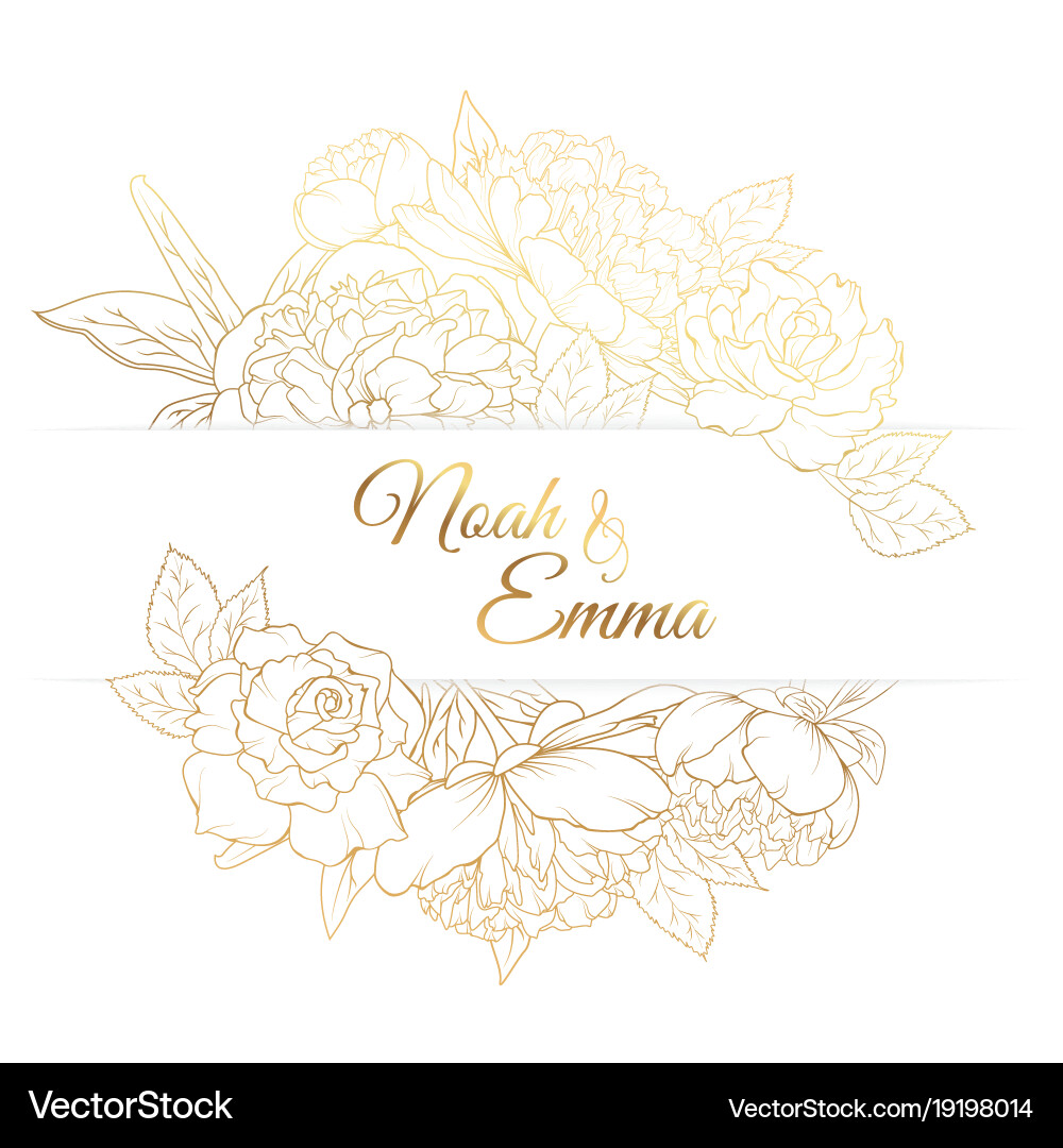 Golden Peony Rose Wedding Frame vector image