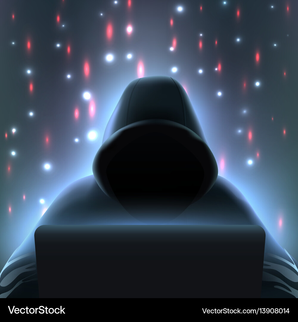 Hacker computer realistic composition Hacker computer realistic composition vector image